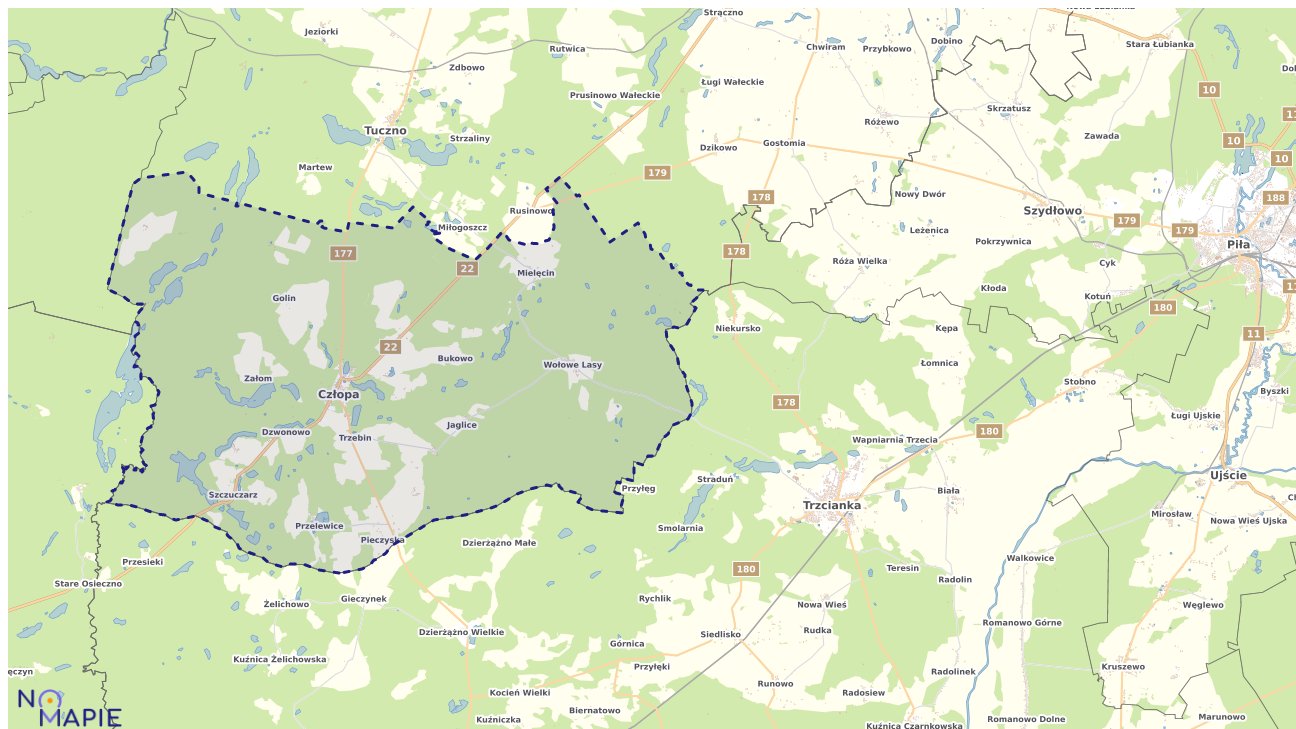 Mapa obszarów ochrony przyrody Człopy