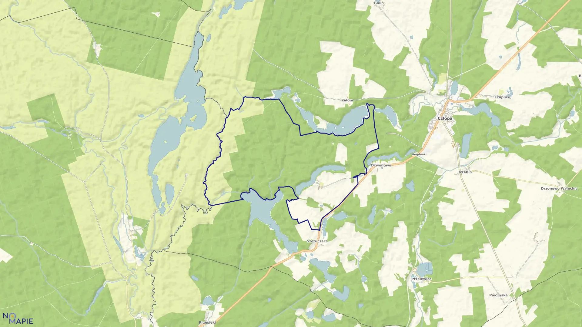 Mapa obrębu Dłusko w gminie Człopa