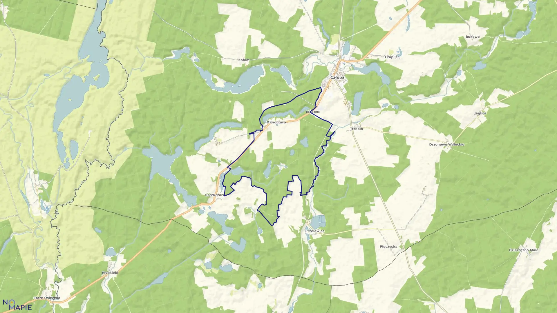 Mapa obrębu Dzwonowo w gminie Człopa