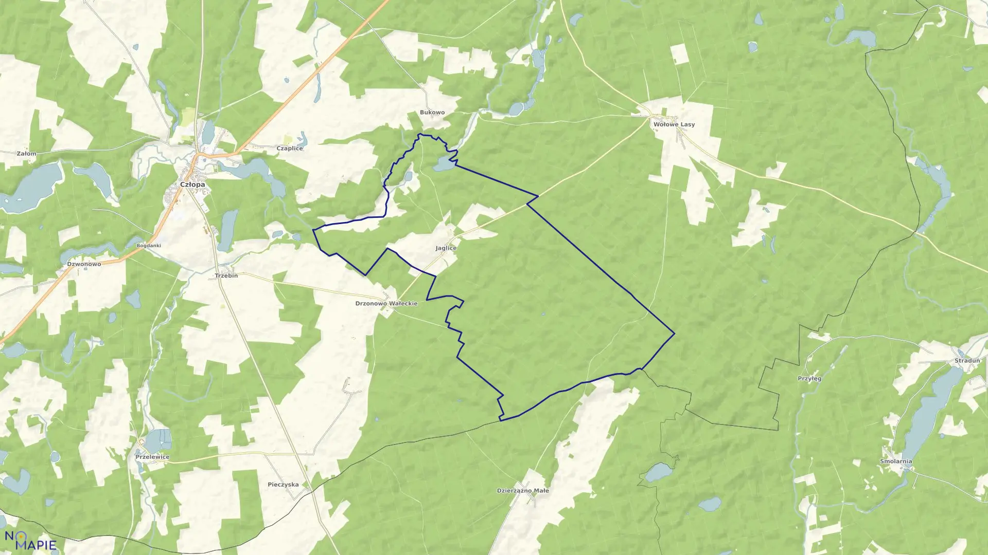 Mapa obrębu Jagolice w gminie Człopa