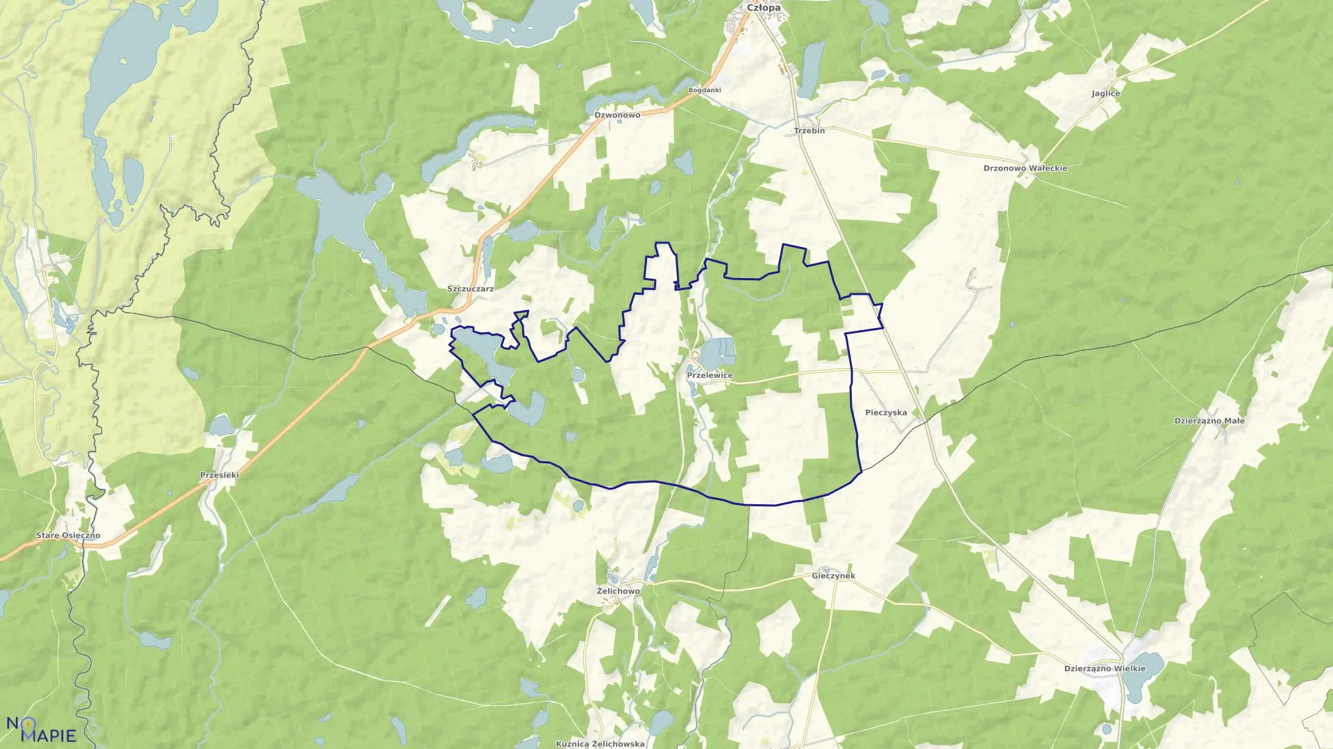 Mapa obrębu Przelewice w gminie Człopa