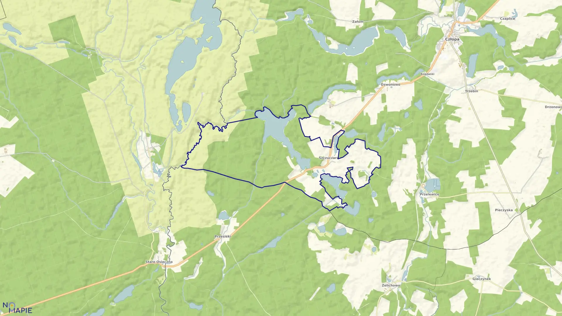 Mapa obrębu Szczuczarz w gminie Człopa