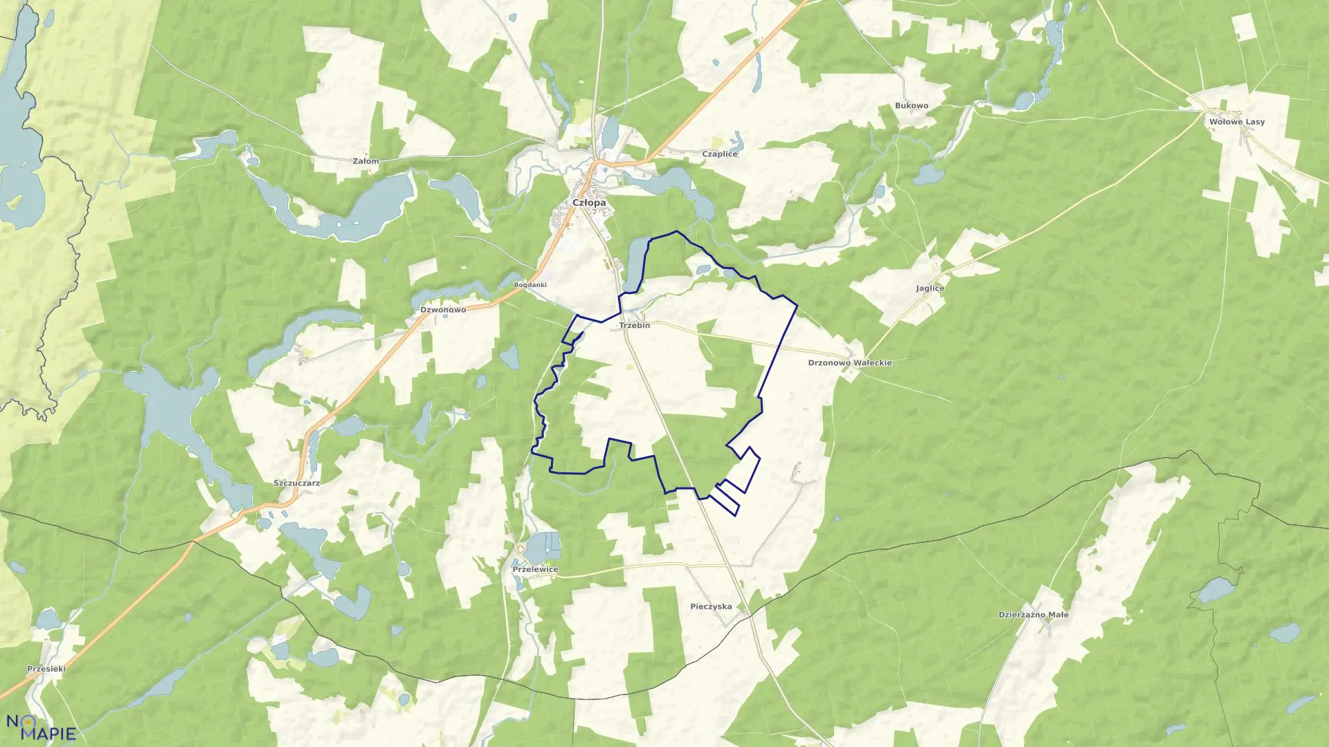 Mapa obrębu Trzebin w gminie Człopa